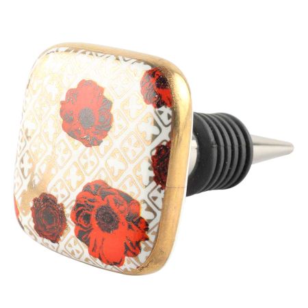 Red Flower Square Ceramic Wine Stopper